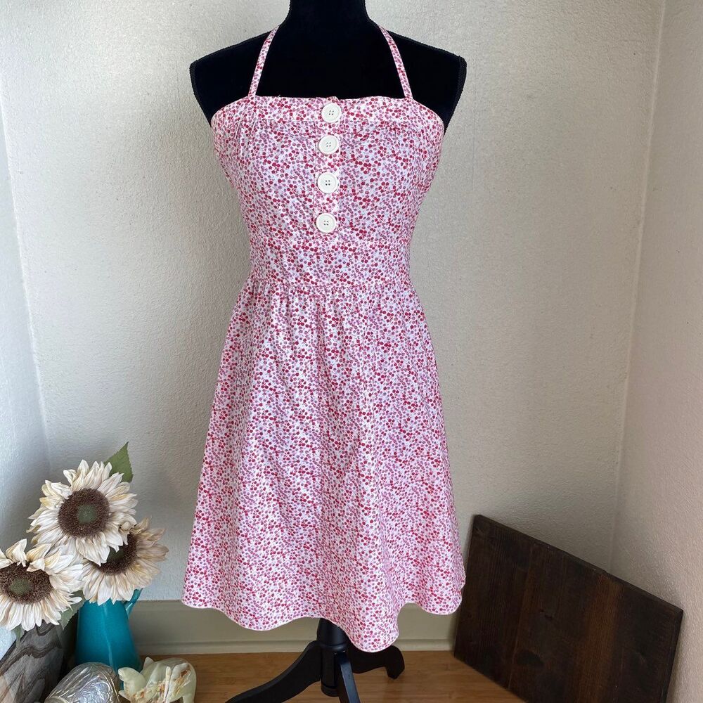 Pink & White Floral Halter Tie Sundress